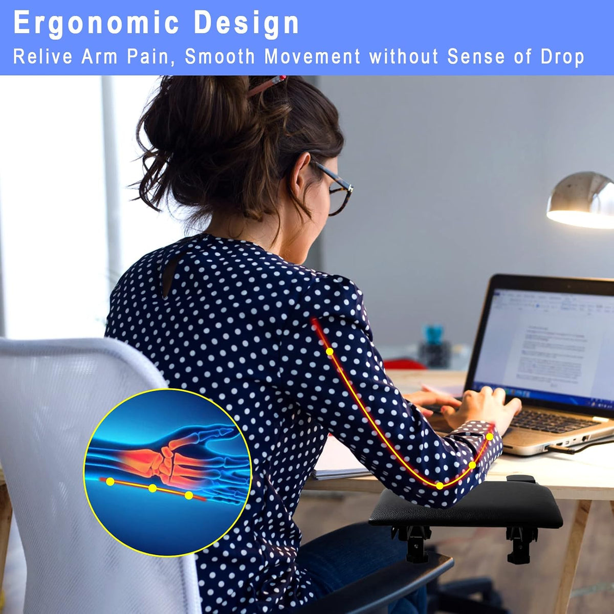 eulps Foldable Desk Extender Arm Rest for Desk, Ergonomic Forearm Support Tray with Soft PU Leather Pad, Clamp-On Desk Armrest for Wrist, Elbow & Shoulder Relief, Home Office Computer Typing Support
