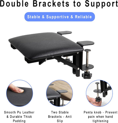 eulps Foldable Desk Extender Arm Rest for Desk, Ergonomic Forearm Support Tray with Soft PU Leather Pad, Clamp-On Desk Armrest for Wrist, Elbow & Shoulder Relief, Home Office Computer Typing Support