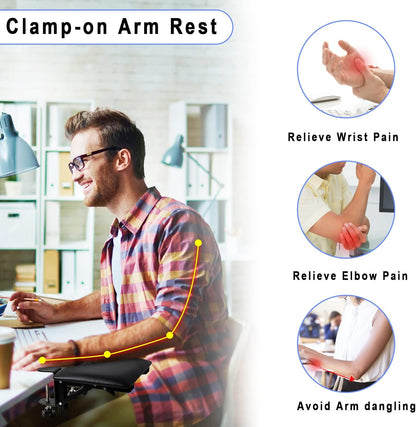 eulps Foldable Desk Extender Arm Rest for Desk, Ergonomic Forearm Support Tray with Soft PU Leather Pad, Clamp-On Desk Armrest for Wrist, Elbow & Shoulder Relief, Home Office Computer Typing Support