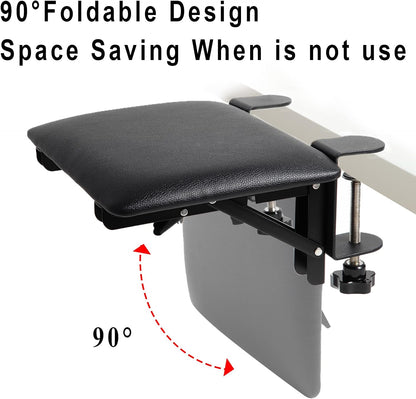 eulps Foldable Desk Extender Arm Rest for Desk, Ergonomic Forearm Support Tray with Soft PU Leather Pad, Clamp-On Desk Armrest for Wrist, Elbow & Shoulder Relief, Home Office Computer Typing Support