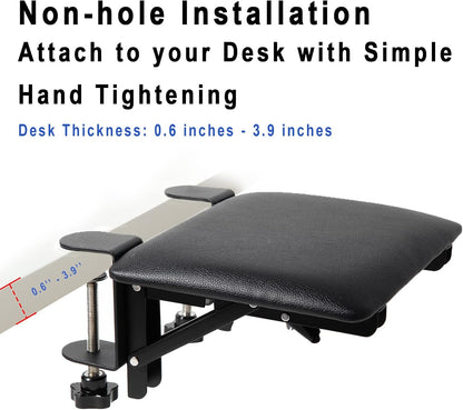 eulps Foldable Desk Extender Arm Rest for Desk, Ergonomic Forearm Support Tray with Soft PU Leather Pad, Clamp-On Desk Armrest for Wrist, Elbow & Shoulder Relief, Home Office Computer Typing Support