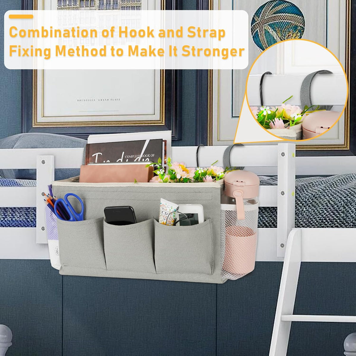 Bedside Caddy, Bedside Storage Bag Hanging Organizer for Bunk Bed