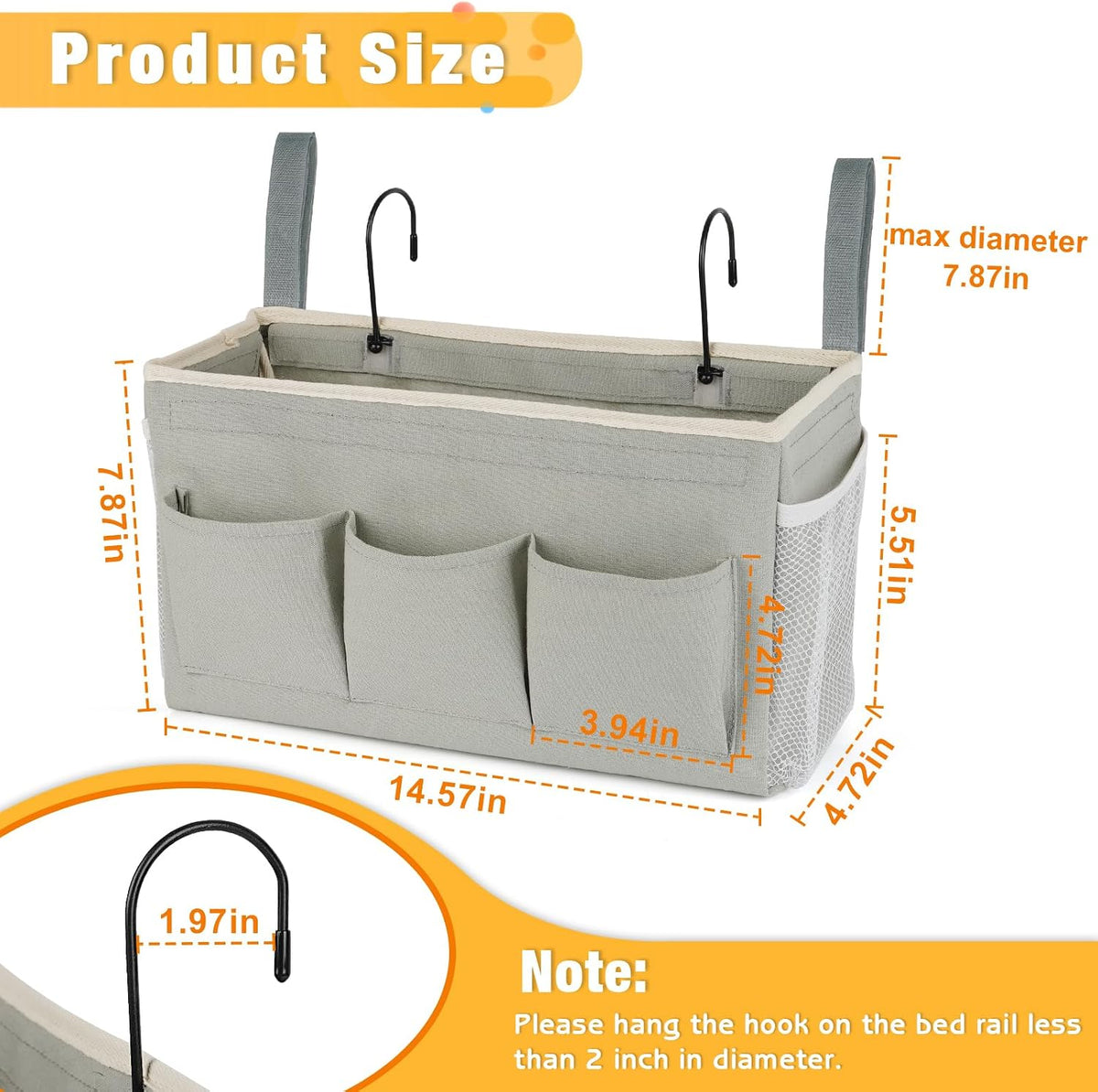 Bedside Caddy, Bedside Storage Bag Hanging Organizer for Bunk Bed