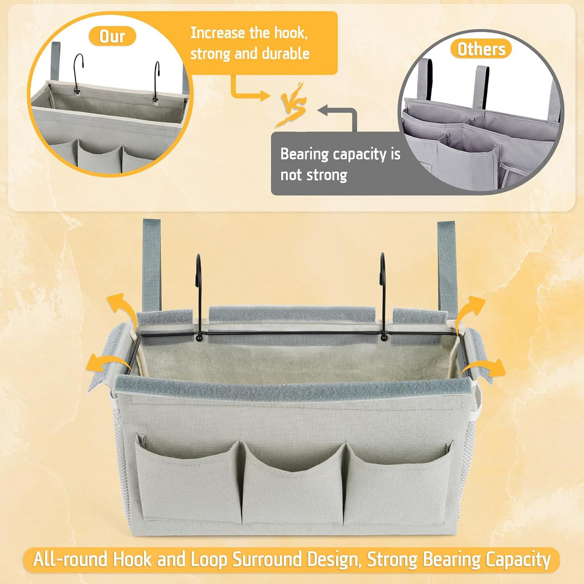 Bedside Caddy, Bedside Storage Bag Hanging Organizer for Bunk Bed