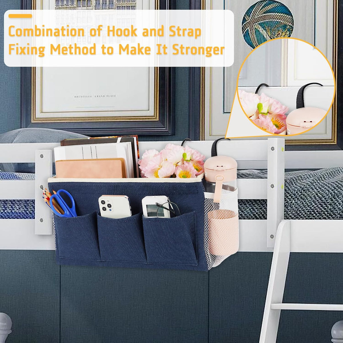 Bedside Caddy, Bedside Storage Bag Hanging Organizer for Bunk Bed
