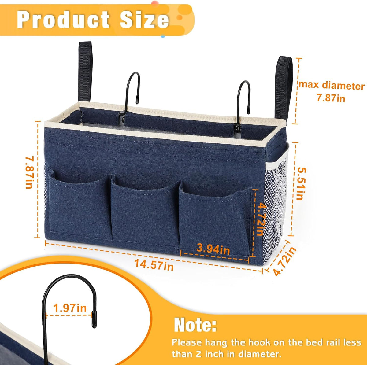 Bedside Caddy, Bedside Storage Bag Hanging Organizer for Bunk Bed