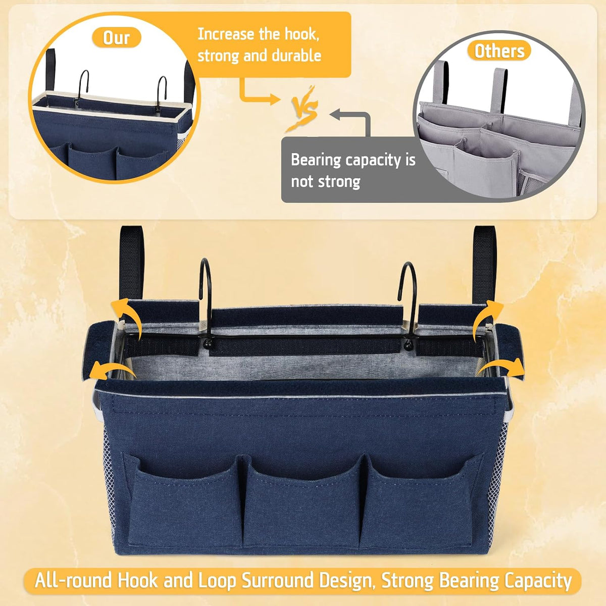 Bedside Caddy, Bedside Storage Bag Hanging Organizer for Bunk Bed