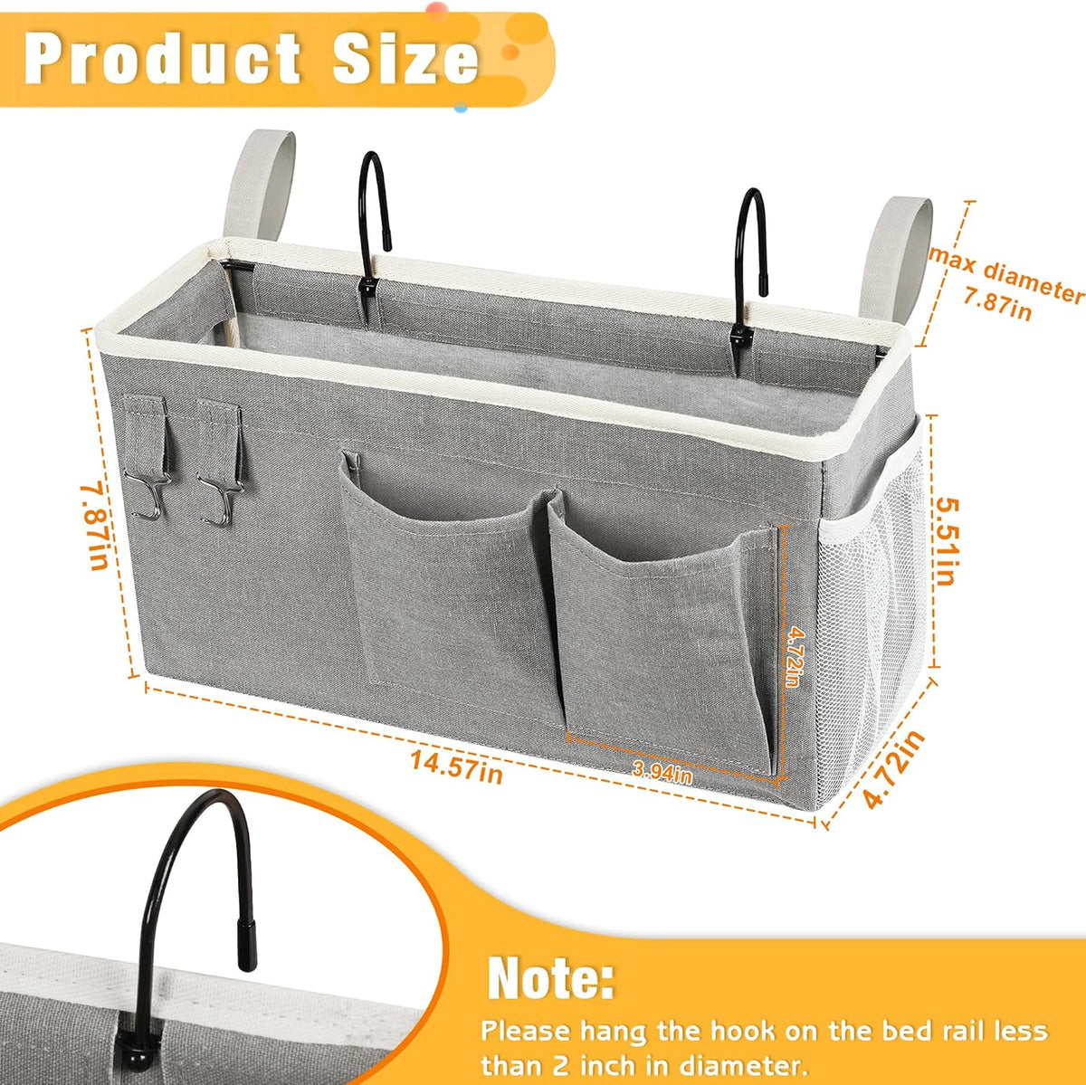 Bedside Caddy, Bedside Storage Bag Hanging Organizer for Bunk Bed