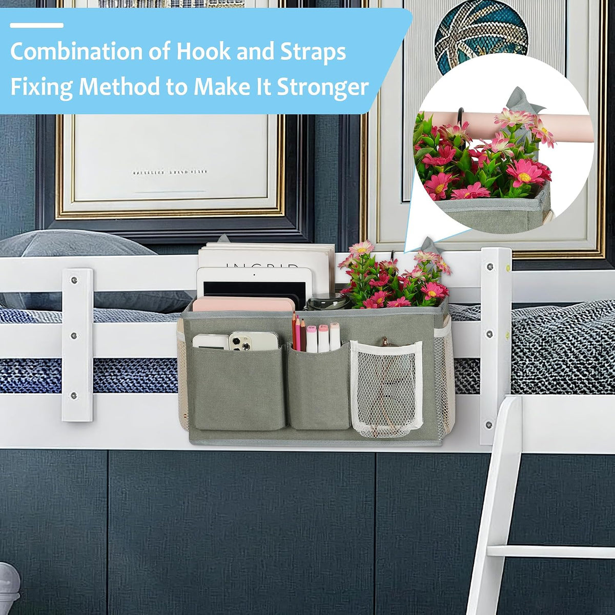 Bedside Caddy, Bedside Storage Bag Hanging Organizer for Bunk Bed