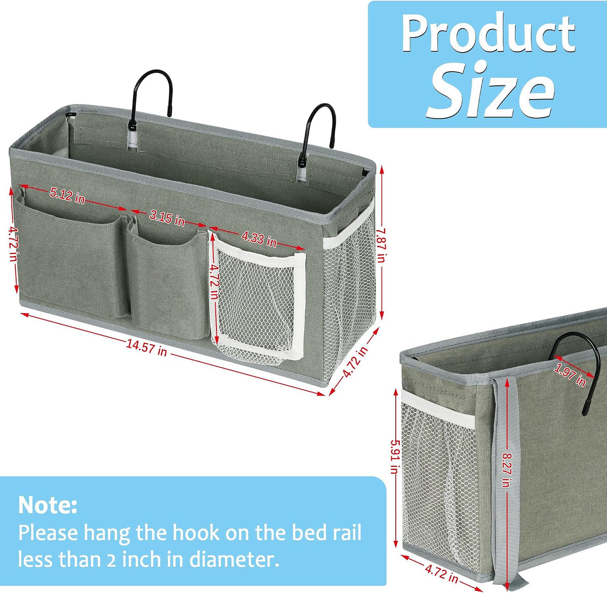 Bedside Caddy, Bedside Storage Bag Hanging Organizer for Bunk Bed