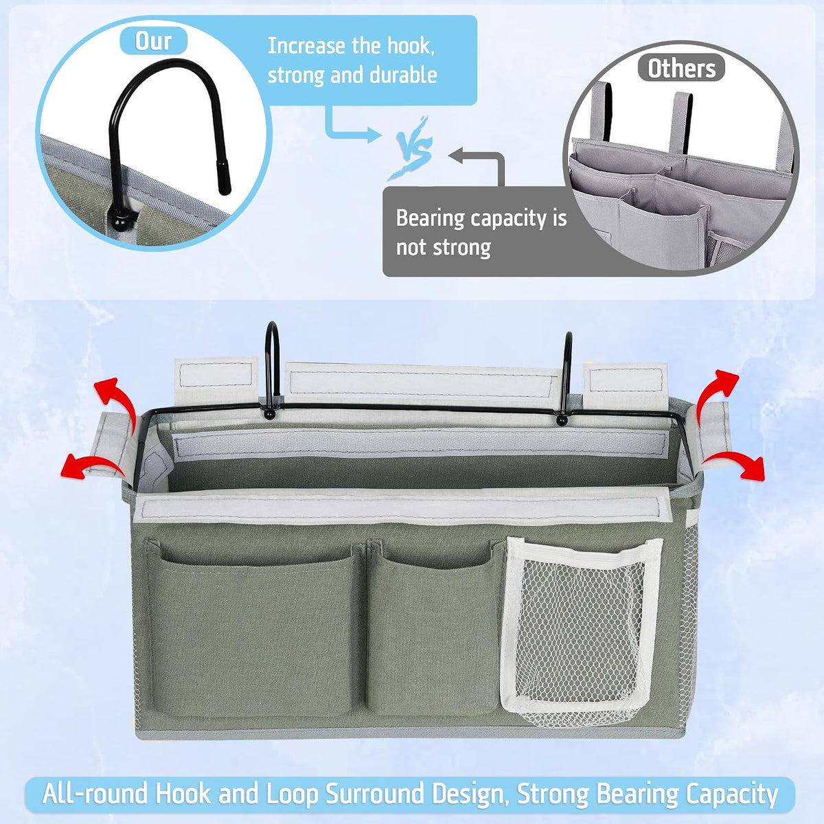 Bedside Caddy, Bedside Storage Bag Hanging Organizer for Bunk Bed