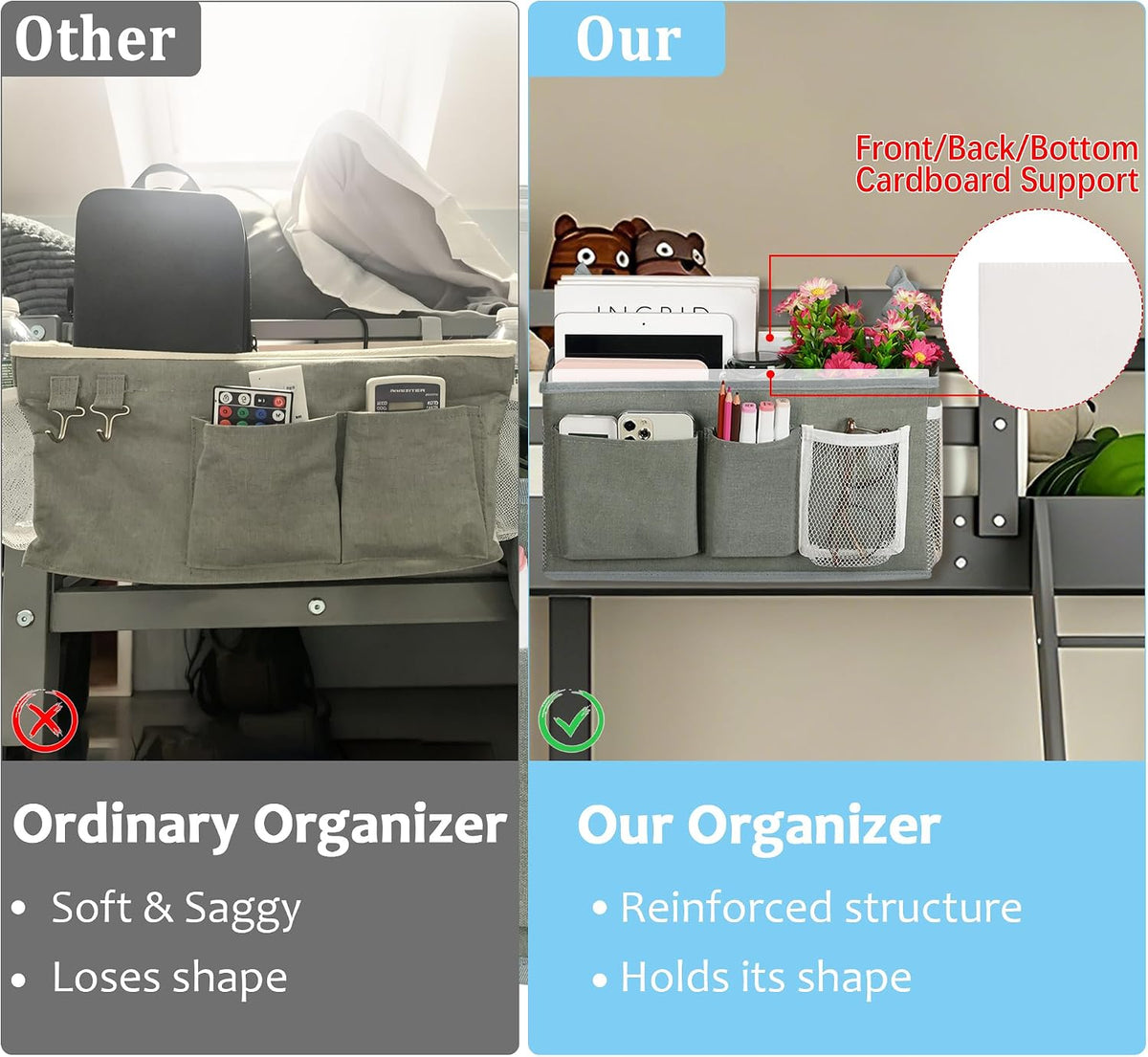 Bedside Caddy, Bedside Storage Bag Hanging Organizer for Bunk Bed