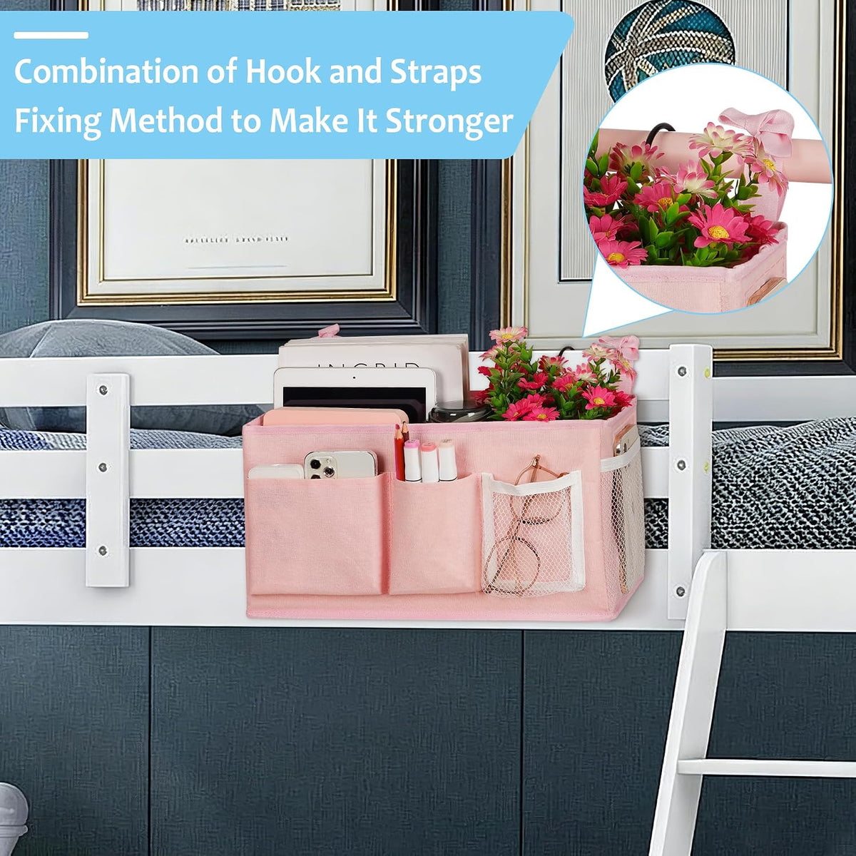 Bedside Caddy, Bedside Storage Bag Hanging Organizer for Bunk Bed