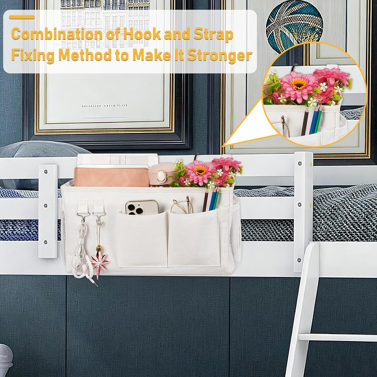 Bedside Caddy, Bedside Storage Bag Hanging Organizer for Bunk Bed