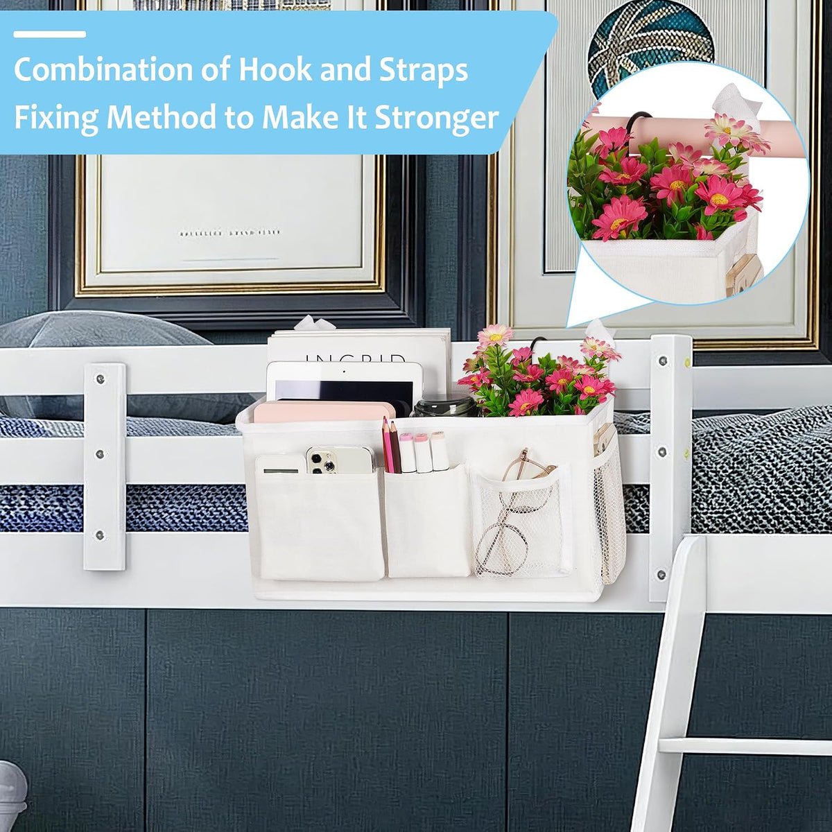 Bedside Caddy, Bedside Storage Bag Hanging Organizer for Bunk Bed