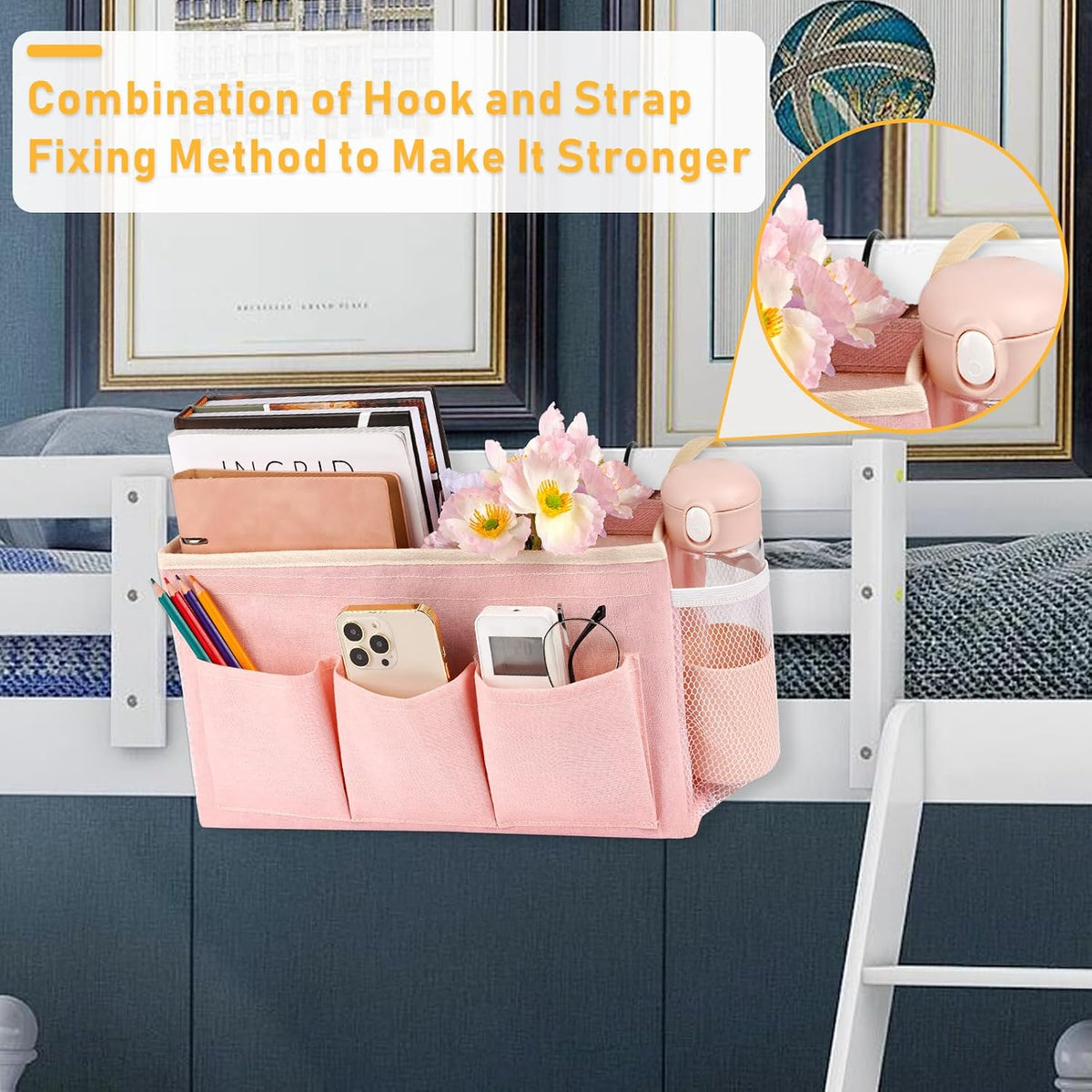 Bedside Caddy, Bedside Storage Bag Hanging Organizer for Bunk Bed