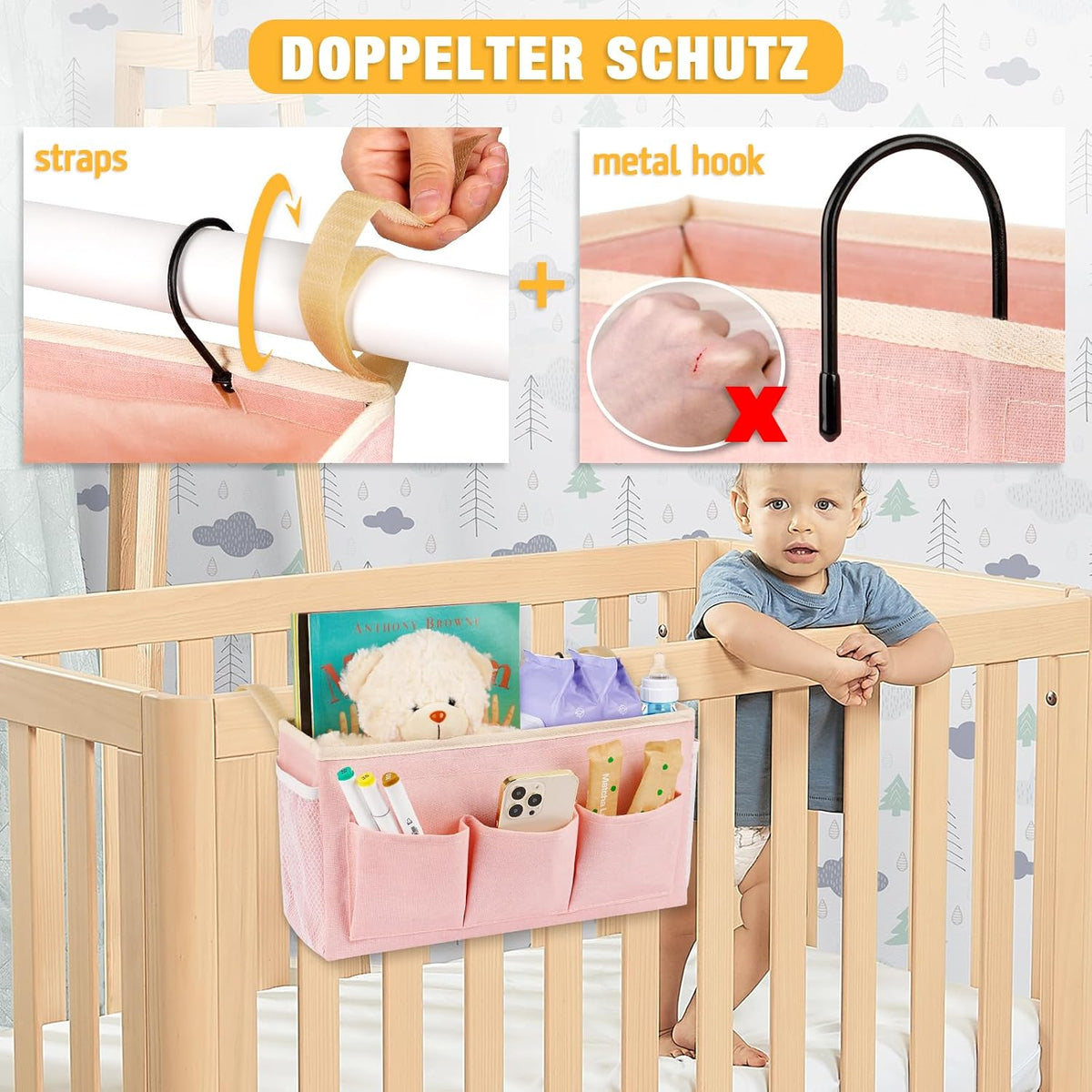 Bedside Caddy, Bedside Storage Bag Hanging Organizer for Bunk Bed