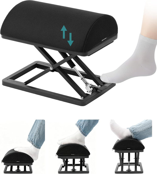Step-to-Adjust Foot Rest—Truly Infinite Height, No Bending Needed