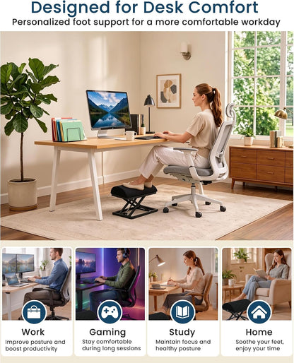 Step-to-Adjust Foot Rest—Truly Infinite Height, No Bending Needed