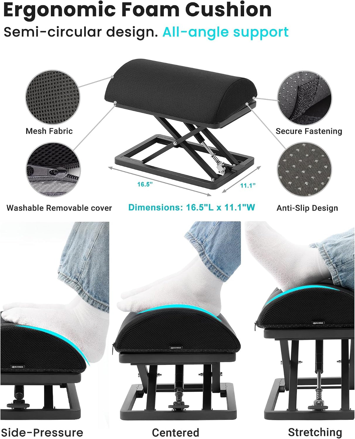 Step-to-Adjust Foot Rest—Truly Infinite Height, No Bending Needed