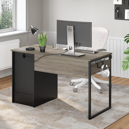48” Computer Desk with Drawers, Office Desk with Storage, Industrial Wood Writing Desk with File Drawer, Keyboard Tray & 2 Hooks for Home Office & Studio, Cherry