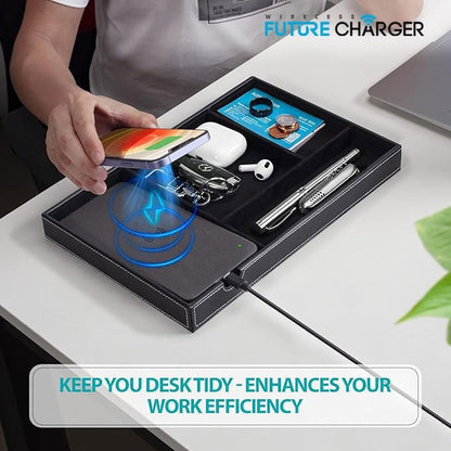 Valet Tray, Built in Wireless Charging Pad, Nightstand Organizer