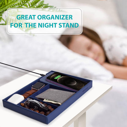 Valet Tray, Built in Wireless Charging Pad, Nightstand Organizer