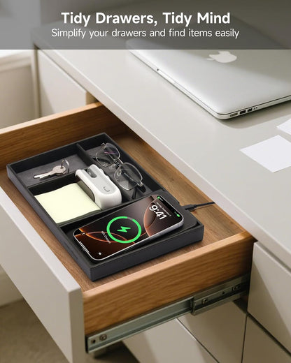 Valet Tray, Built in Wireless Charging Pad, Nightstand Organizer