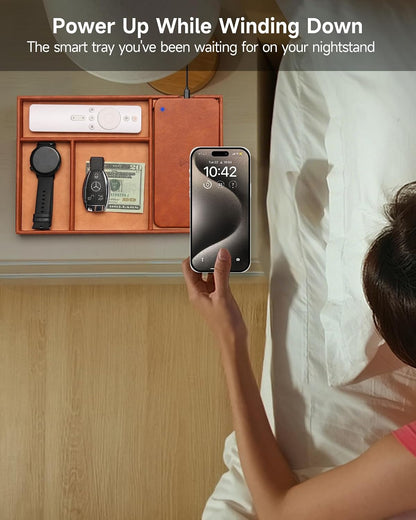 Valet Tray, Built in Wireless Charging Pad, Nightstand Organizer