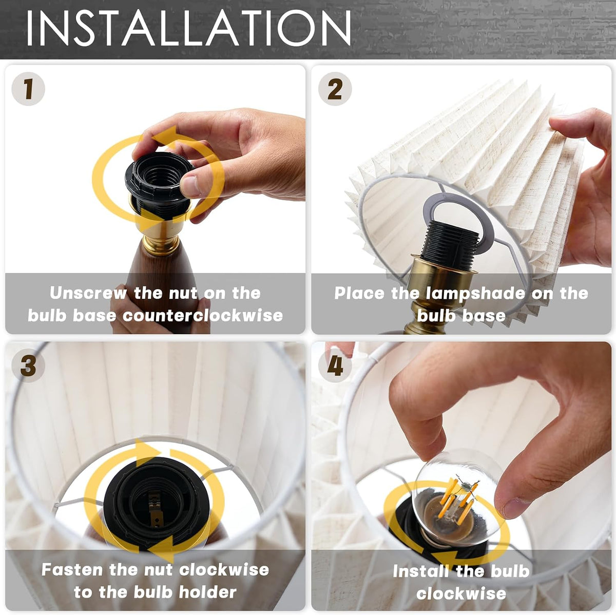 Small Pleated Table Lamp for Bedroom, Bedside Lamps for Nightstand, Dimmable Desk Lamp Ceramic Wood Grain Base Round Flaxen Fabric Shade for Living Room, Kids Room, LED Bulb Included (Modern)
