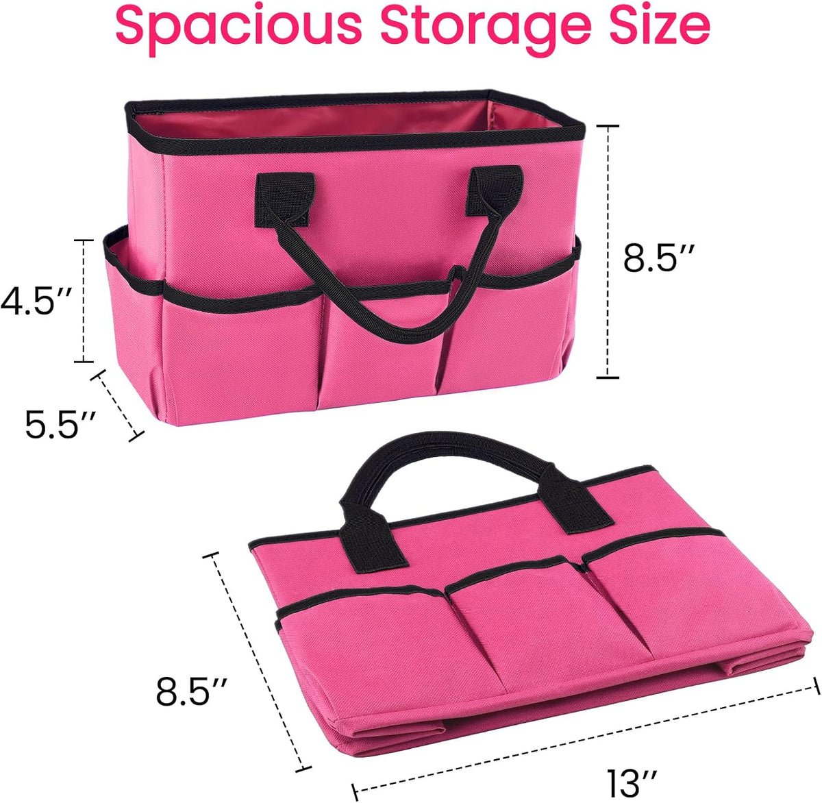 Desktop Tote and Organizer, Teacher Helper Caddy Bag for Arts, Books, Stationery, Office Desk Organization, Make-up Storage with Handles for Travel, Pink