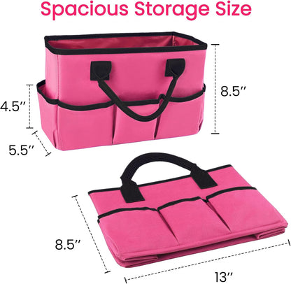 Desktop Tote and Organizer, Teacher Helper Caddy Bag for Arts, Books, Stationery, Office Desk Organization, Make-up Storage with Handles for Travel, Pink