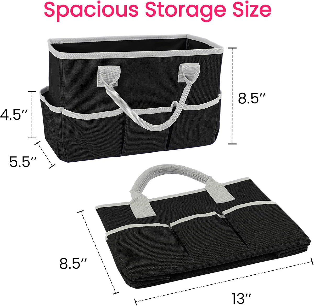 Desktop Tote and Organizer, Teacher Helper Caddy Bag for Arts, Books, Stationery, Office Desk Organization, Make-up Storage with Handles for Travel, Pink
