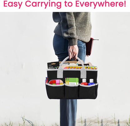 Desktop Tote and Organizer, Teacher Helper Caddy Bag for Arts, Books, Stationery, Office Desk Organization, Make-up Storage with Handles for Travel, Pink