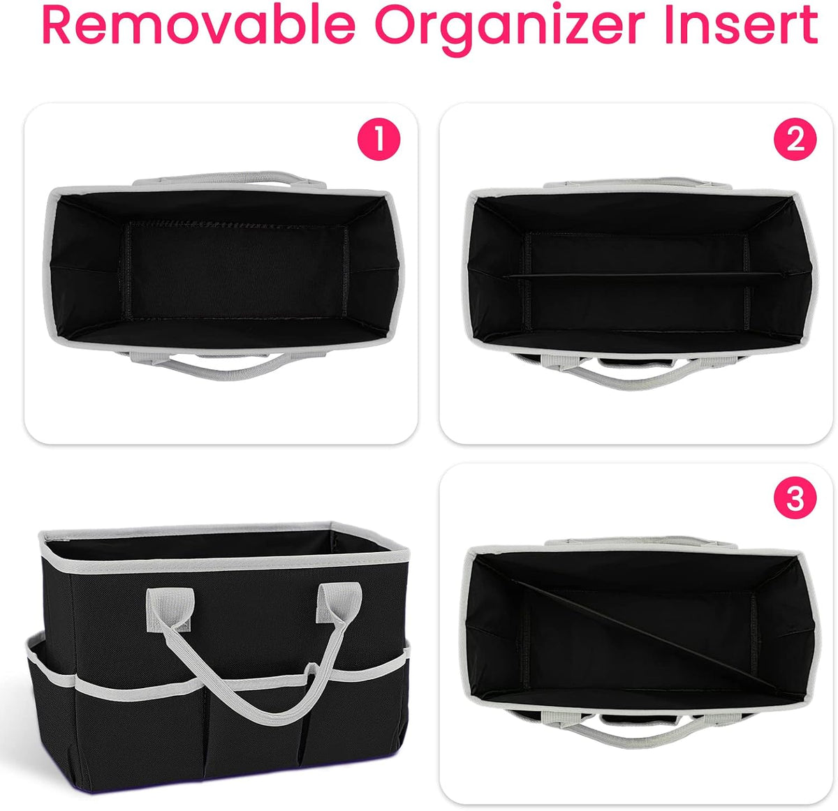 Desktop Tote and Organizer, Teacher Helper Caddy Bag for Arts, Books, Stationery, Office Desk Organization, Make-up Storage with Handles for Travel, Pink