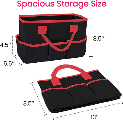 Desktop Tote and Organizer, Teacher Helper Caddy Bag for Arts, Books, Stationery, Office Desk Organization, Make-up Storage with Handles for Travel, Pink