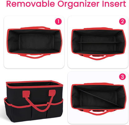 Desktop Tote and Organizer, Teacher Helper Caddy Bag for Arts, Books, Stationery, Office Desk Organization, Make-up Storage with Handles for Travel, Pink