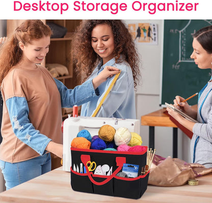 Desktop Tote and Organizer, Teacher Helper Caddy Bag for Arts, Books, Stationery, Office Desk Organization, Make-up Storage with Handles for Travel, Pink