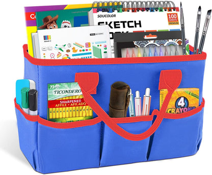 Desktop Tote and Organizer, Teacher Helper Caddy Bag for Arts, Books, Stationery, Office Desk Organization, Make-up Storage with Handles for Travel, Pink