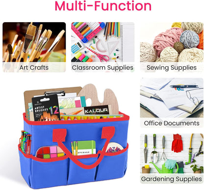 Desktop Tote and Organizer, Teacher Helper Caddy Bag for Arts, Books, Stationery, Office Desk Organization, Make-up Storage with Handles for Travel, Pink