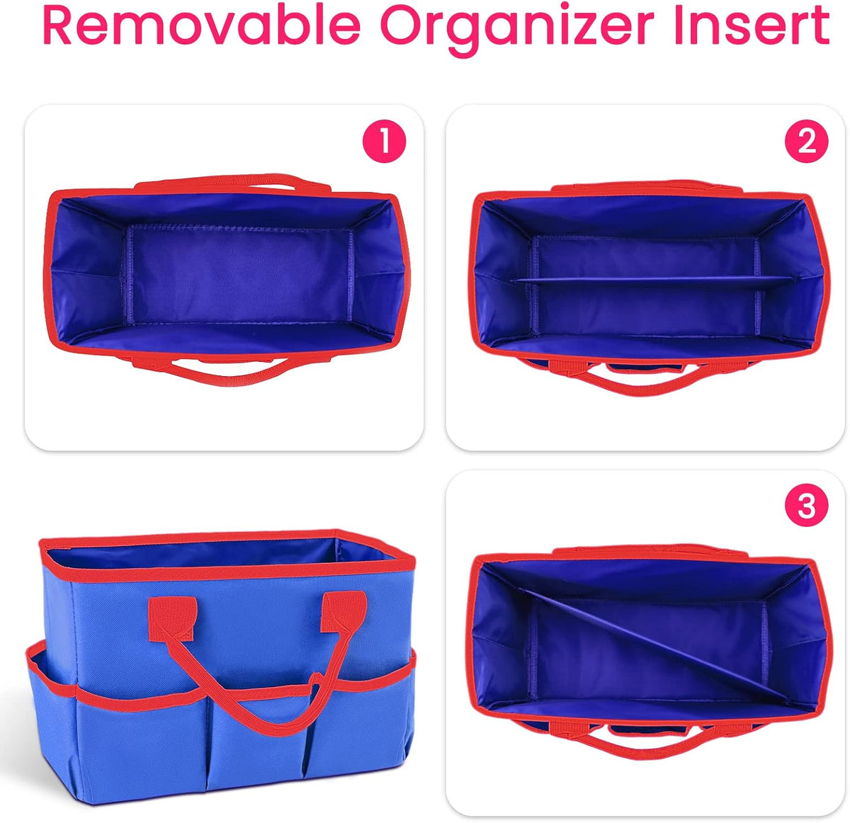 Desktop Tote and Organizer, Teacher Helper Caddy Bag for Arts, Books, Stationery, Office Desk Organization, Make-up Storage with Handles for Travel, Pink