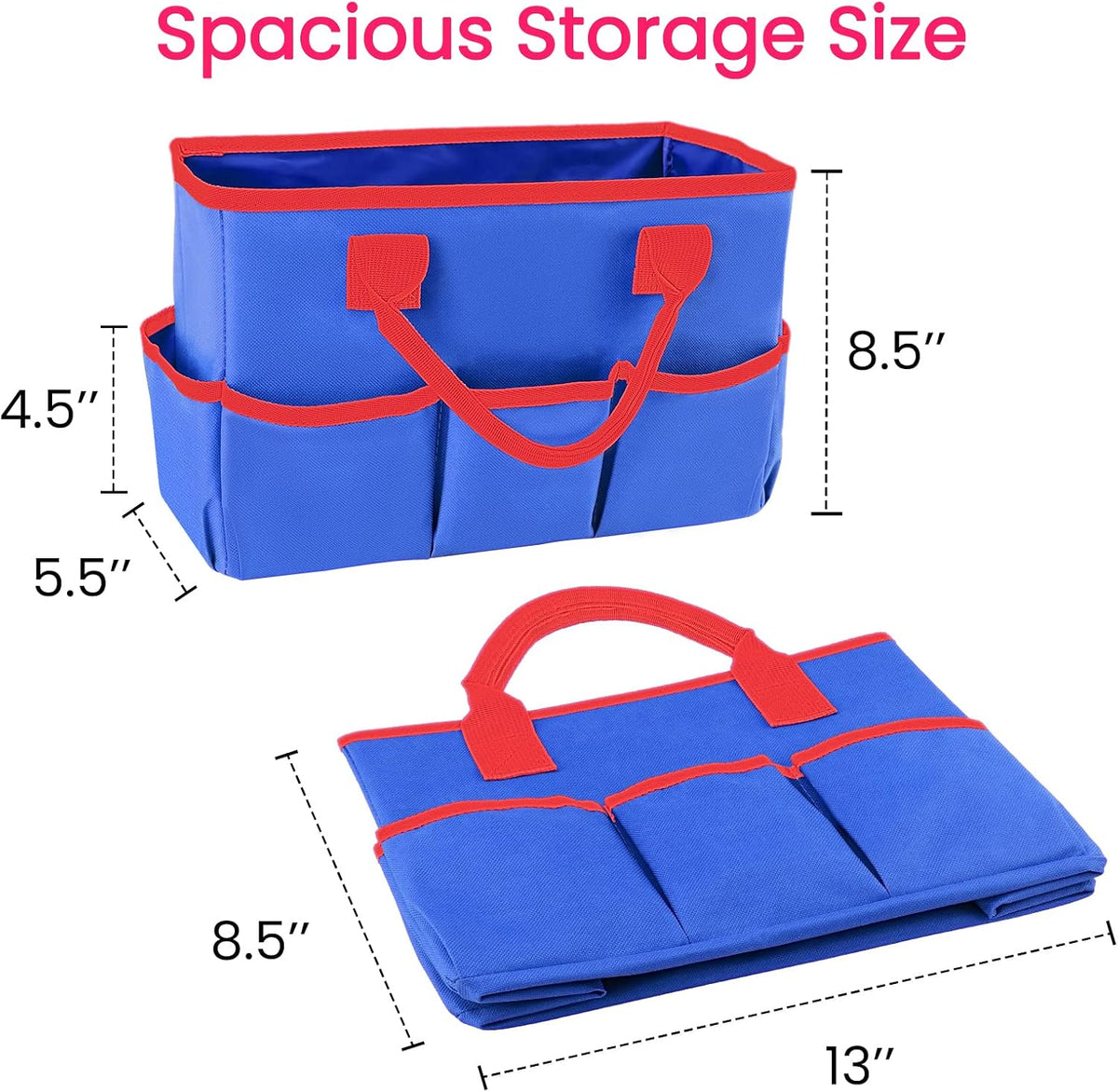 Desktop Tote and Organizer, Teacher Helper Caddy Bag for Arts, Books, Stationery, Office Desk Organization, Make-up Storage with Handles for Travel, Pink