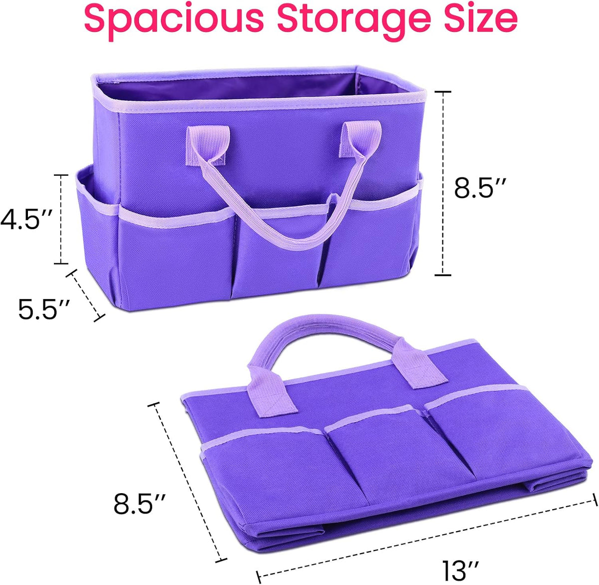 Desktop Tote and Organizer, Teacher Helper Caddy Bag for Arts, Books, Stationery, Office Desk Organization, Make-up Storage with Handles for Travel, Pink