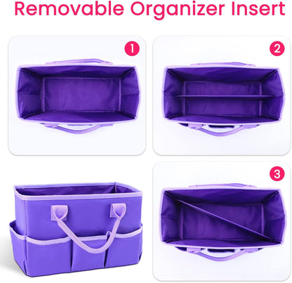 Desktop Tote and Organizer, Teacher Helper Caddy Bag for Arts, Books, Stationery, Office Desk Organization, Make-up Storage with Handles for Travel, Pink