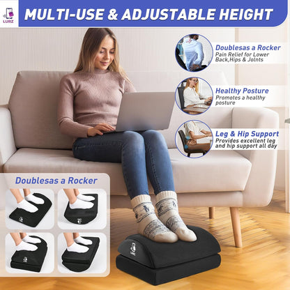 Ergonomic Foot Rest Under Desk for Office Desk Accessories – Adjustable Height Memory Foam Foot Stool Under Desk for Home Office Chair & Gaming Chair – for Back & Hip Pain Relief