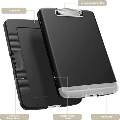 Clipboard with Storage, 8.5 x 11 Clip Board with Pen Holder, Black