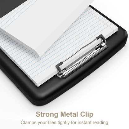 Clipboard with Storage, 8.5 x 11 Clip Board with Pen Holder, Black
