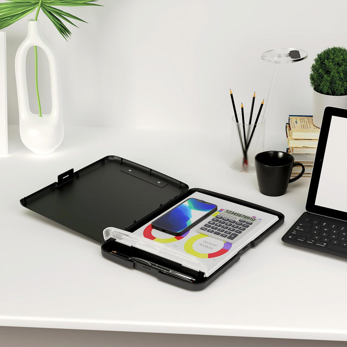 Clipboard with Storage, 8.5 x 11 Clip Board with Pen Holder, Black