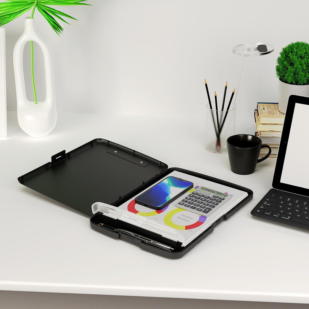Clipboard with Storage, 8.5 x 11 Clip Board with Pen Holder, Black