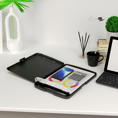 Clipboard with Storage, 8.5 x 11 Clip Board with Pen Holder, Black